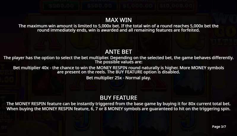 Wolf Gold Ultimate slot game max win, ante bet and buy feature